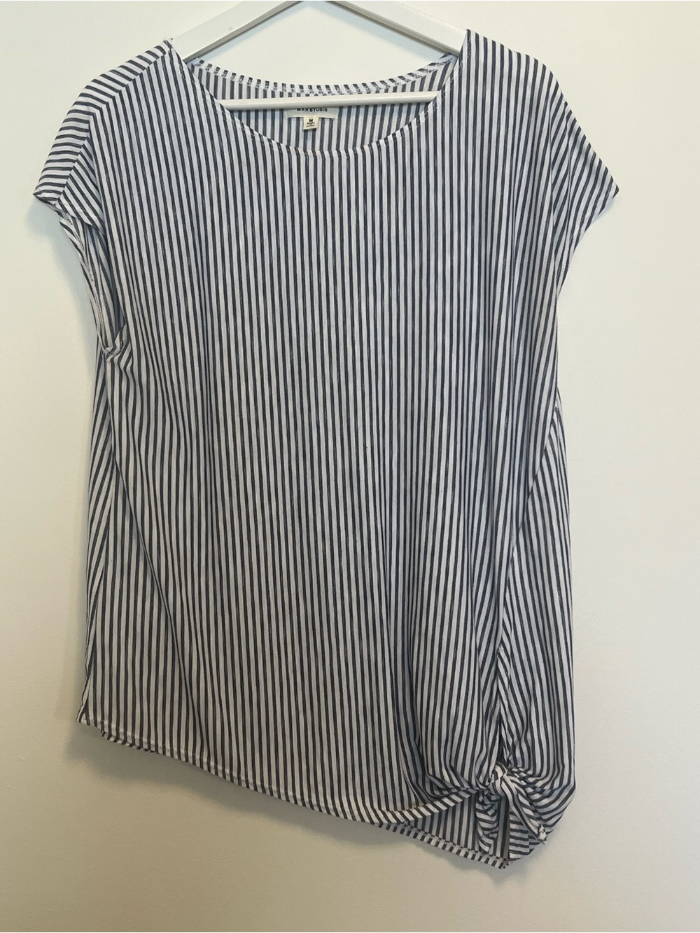 Max Studio Navy & White Striped Knot Hem Tank Top | Workwear